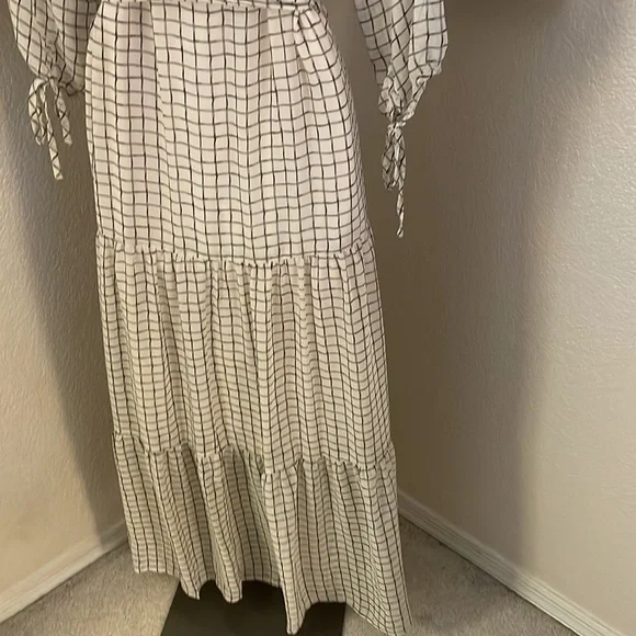 Melloday beige black plaid layered dress size S new with tag - Picture 9 of 16